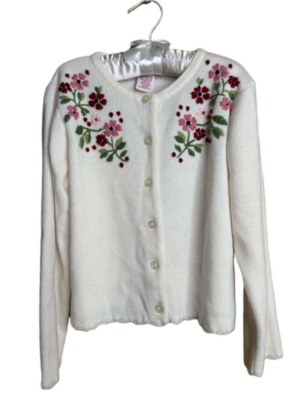 Gymboree Cream Cardigan with Pink & Red Floral Embroidery Girls size 6